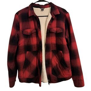 Eddie Bauer Womens Large Buffalo Red Plaid Sherpa Lined Shacket Jacket